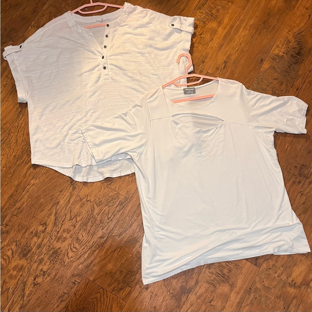 Plus size shirt bundle white faux button down short cuff sleeve/lined cut out 3x